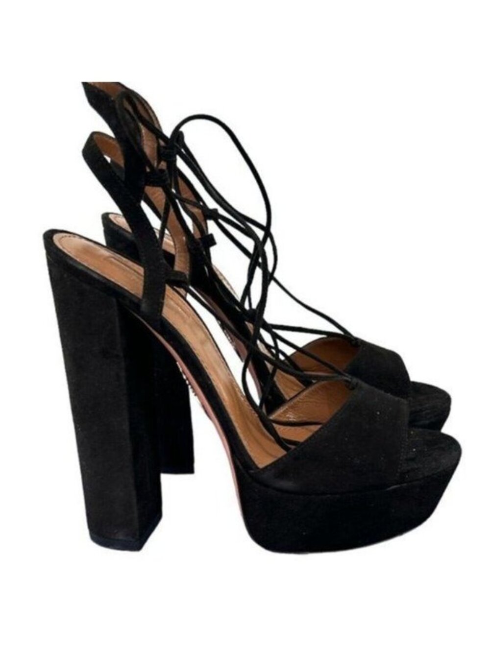 Aquazzura Austin Plateau Suede Platform Heels — Size 38 — Black — Made in Italy